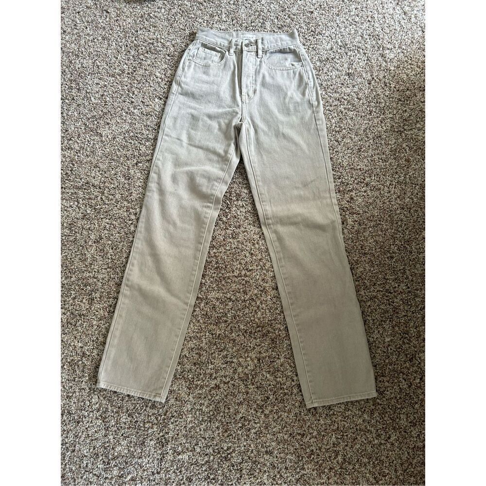 Pac Sun Khaki Denim Jeans Dad Jean Size 23 100% Cotton Tan Button Closure